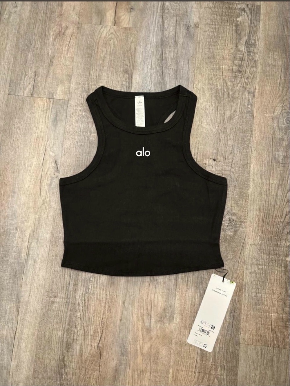 ALO Yoga Aspire Black Ribbed Cropped Tank Top Women’s Size Small
